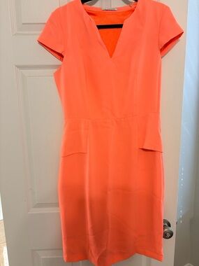 Tahari Women's Neon Coral Notch-Neck Sheath Dress